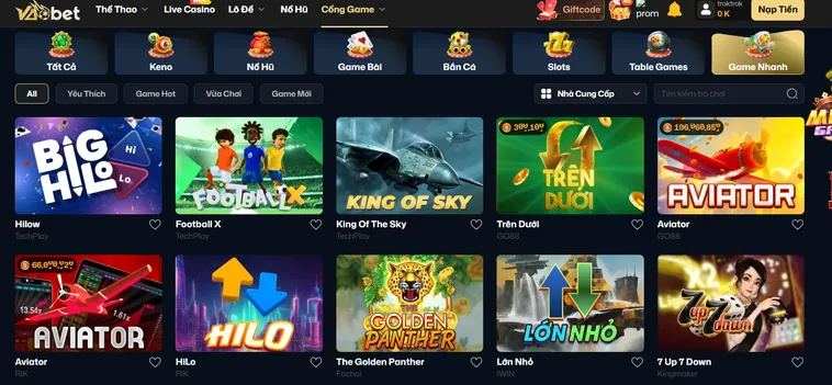 Game Nhanh VaoBet Cung Cấp Đa Dạng Các Loại Trò Chơi Hấp Dẫn