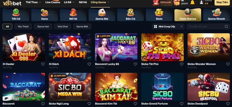 Table Game VaoBet Bùng Nổ Giải Thưởng Lớn Hấp Dẫn Dành Cho Mọi Game Thủ